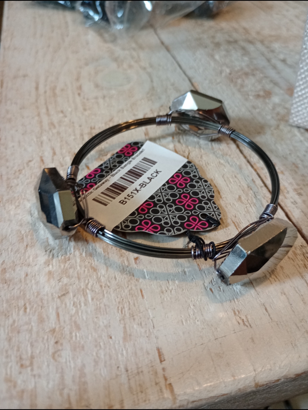 paparazzi Black Wire Bangle Bracelet with Faceted Silver Accents